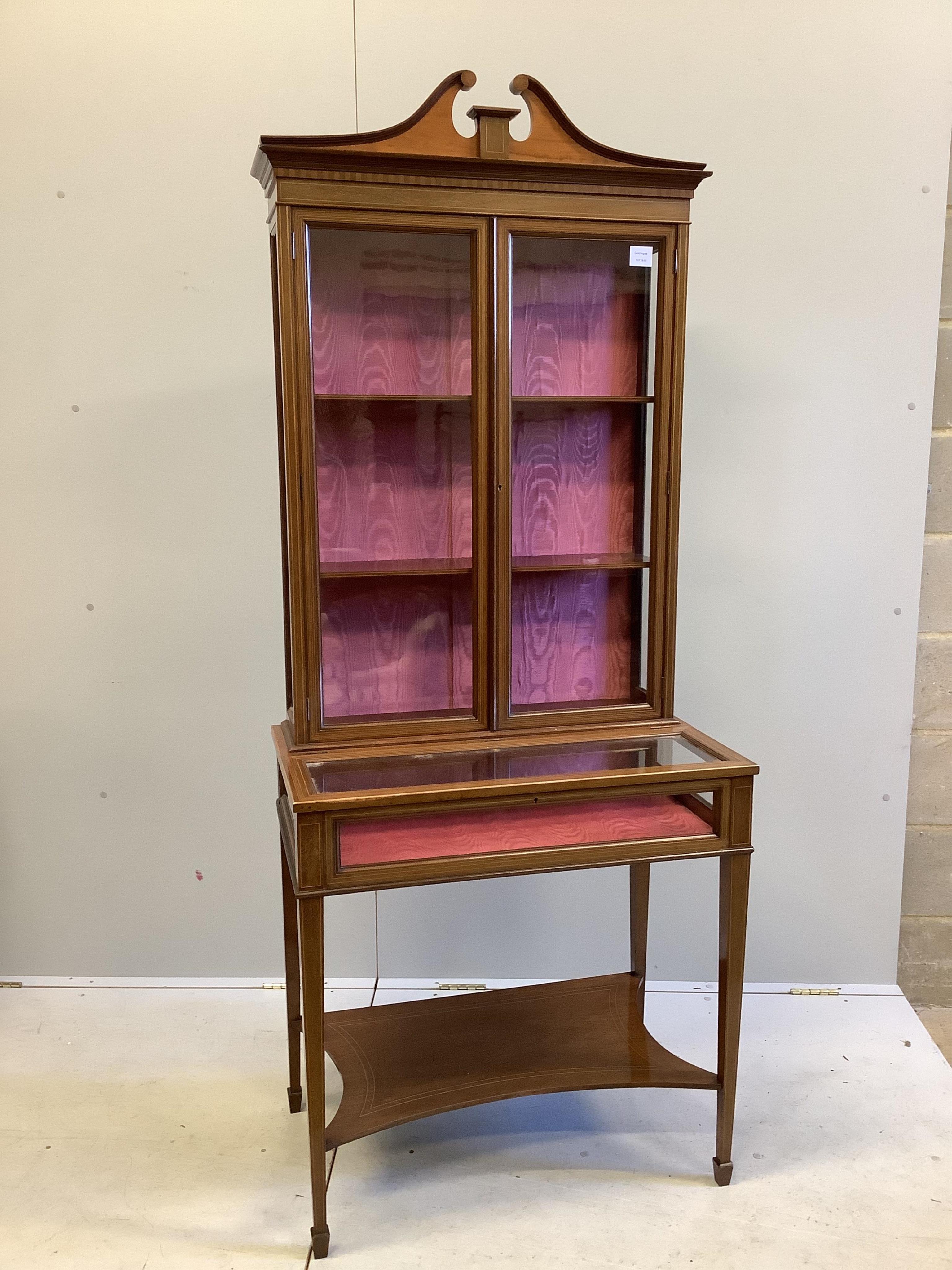 An Edwardian satinwood banded mahogany display cabinet, width 75cm, height 188cm. Condition - good